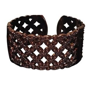 Antique Bronze Lattice Cuff Bracelet Rhinestone Open Bangle Statement Jewelry339